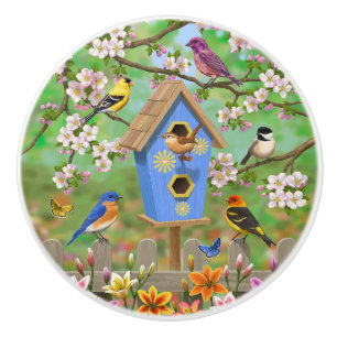Songbirds Lily Garden Birdhouse Ceramic Knob