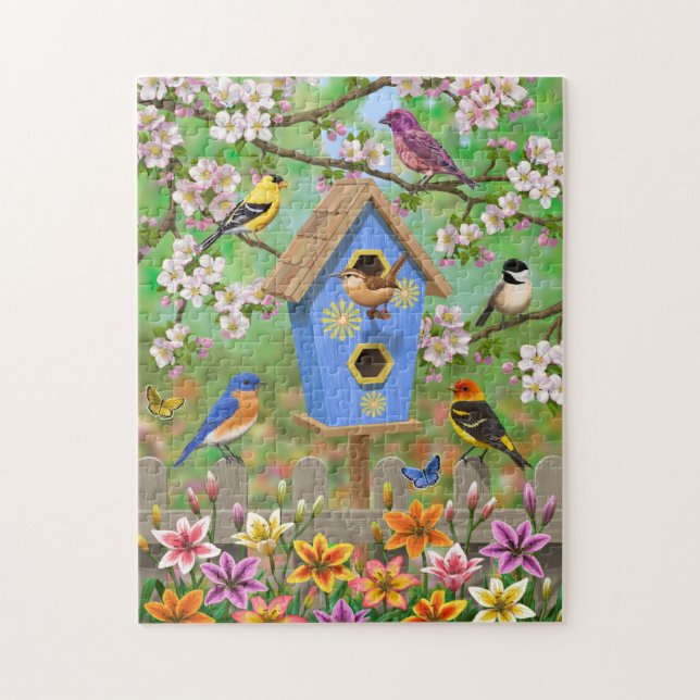 Songbirds Lily Garden Birdhouse Jigsaw Puzzle (Vertical)