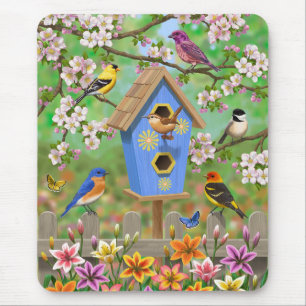 Songbirds Lily Garden Birdhouse Mouse Mat