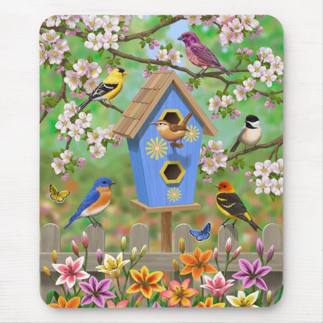 Songbirds Lily Garden Birdhouse Mouse Mat (Front)
