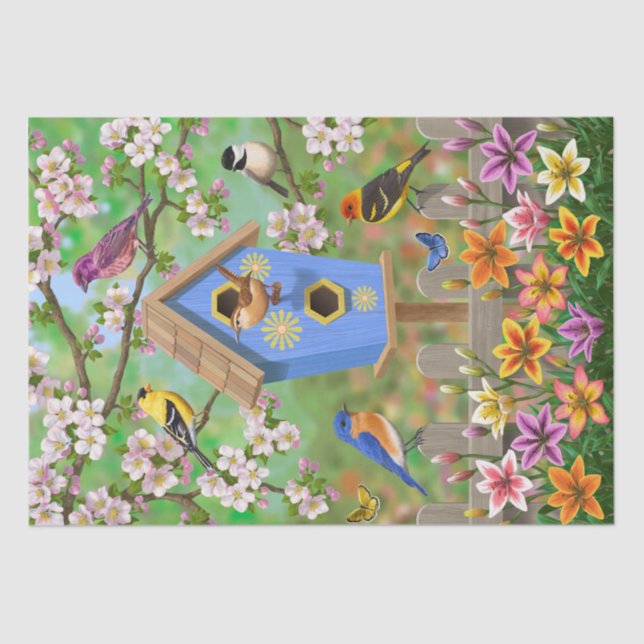 Songbirds Lily Garden Birdhouse Tissue Paper (Front)