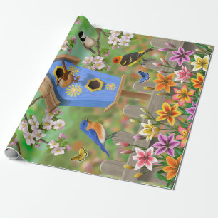 Songbirds Lily Garden Birdhouse Wrapping Paper