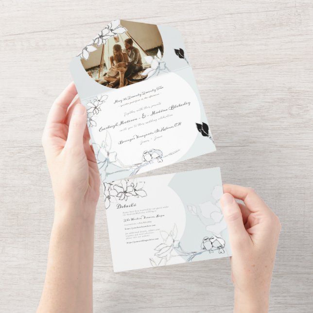 Songbirds Magnolias | All in One Wedding Invite  (Tearaway)