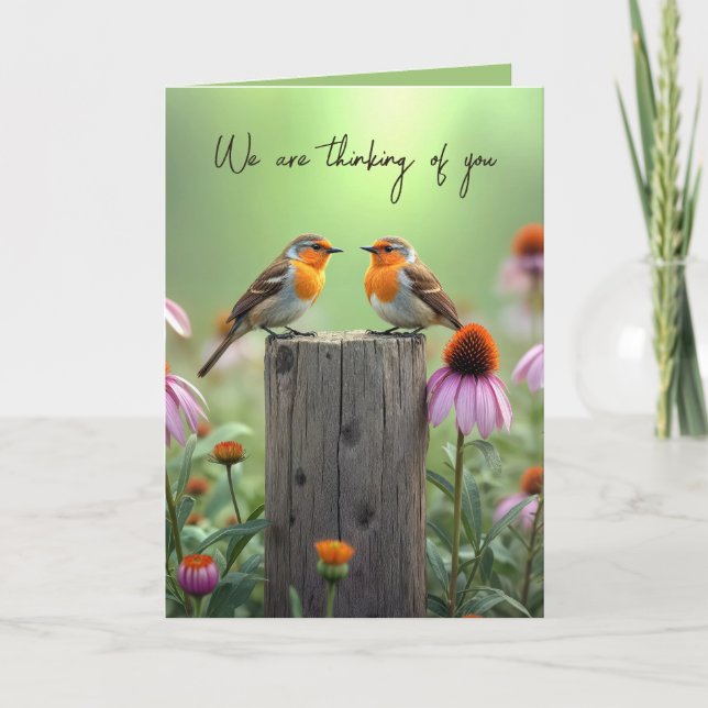 Songbirds On a Fence Post Thinking of You Card (Front)