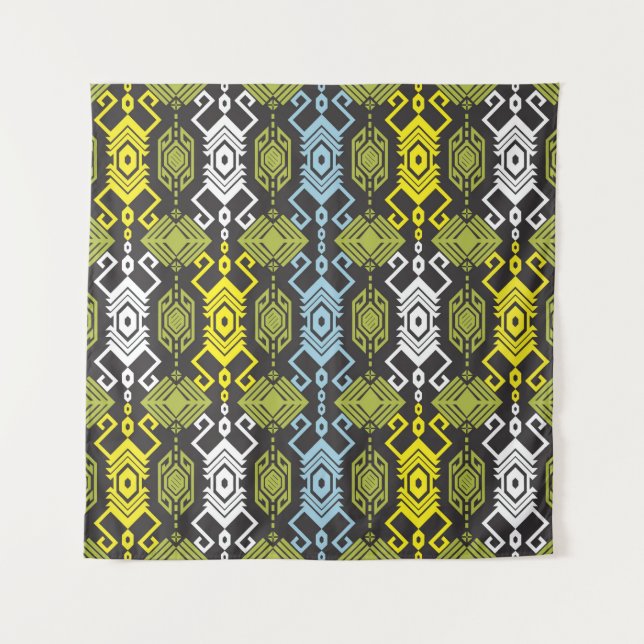 Songket Tenun Geometric Seamless Pattern with Crea Tapestry (Front)