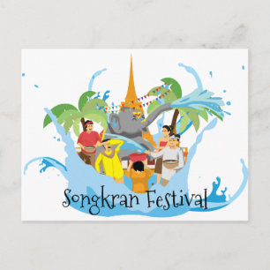 Songkran Festival Elephant spraying water Postcard
