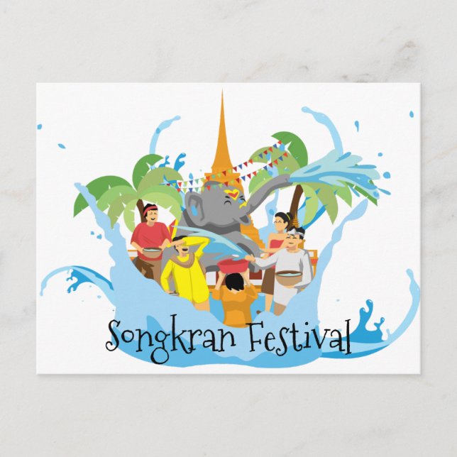 Songkran Festival Elephant spraying water Postcard (Front)