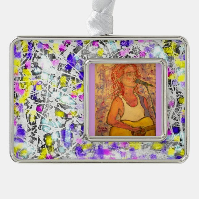 songstress art paint splatter silver plated framed ornament (Front)