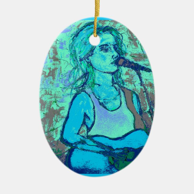 songstress screenprint look ceramic tree decoration (Front)