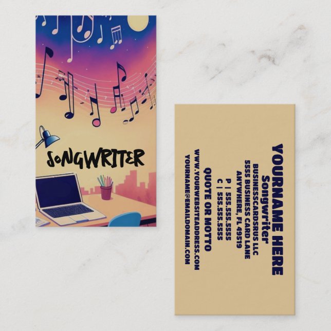 Songwriter Writing Songs at Night  Business Card (Front/Back)