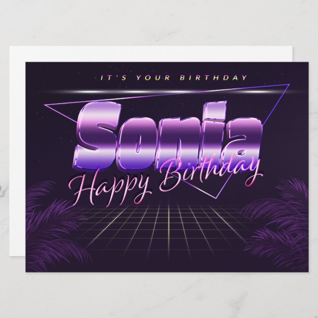 Sonia name first name lilac retro card birthday (Front/Back)