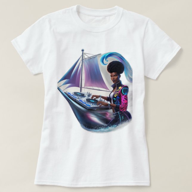 Sonic Navigator: DJ Steering Through Soundwaves T-Shirt (Design Front)
