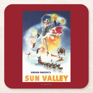 Sonja Henje Montage of Sun Valley Poster Square Paper Coaster