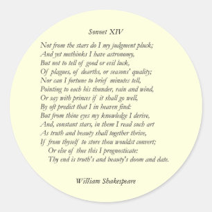 Sonnet # 14 by William Shakespeare Classic Round Sticker