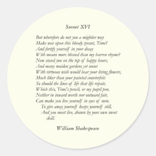 Sonnet # 16 by William Shakespeare Classic Round Sticker