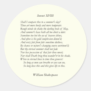 Sonnet # 18 by William Shakespeare Classic Round Sticker