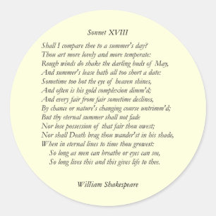 Sonnet # 18 by William Shakespeare Classic Round Sticker