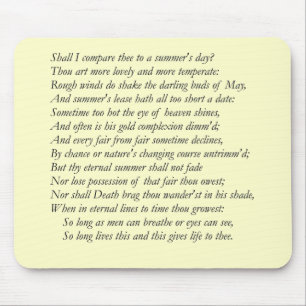 Sonnet # 18 by William Shakespeare Mouse Mat