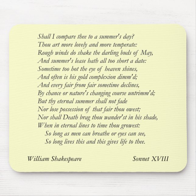 Sonnet # 18 by William Shakespeare Mouse Mat (Front)