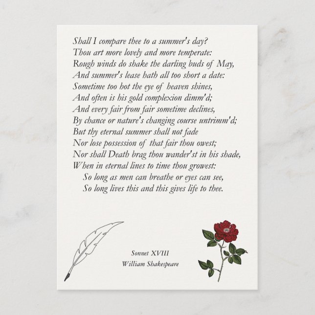 Sonnet # 18 by William Shakespeare Postcard (Front)