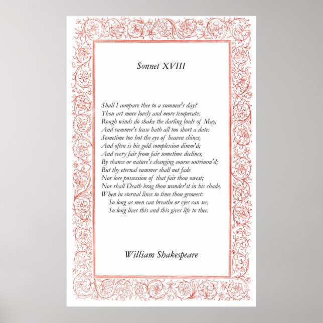 Sonnet # 18 by William Shakespeare Poster (Front)