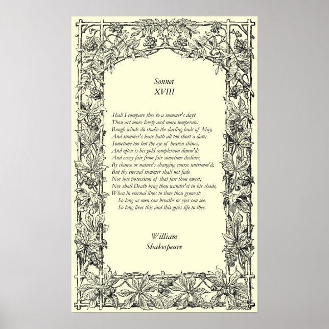 Sonnet # 18 by William Shakespeare Poster (Front)