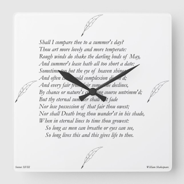 Sonnet # 18 by William Shakespeare Square Wall Clock (Front)