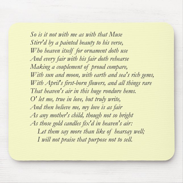Sonnet # 21 by William Shakespeare Mouse Mat (Front)