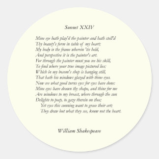 Sonnet # 24 by William Shakespeare Classic Round Sticker