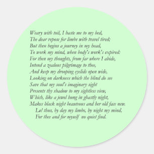 Sonnet # 27 by William Shakespeare Classic Round Sticker