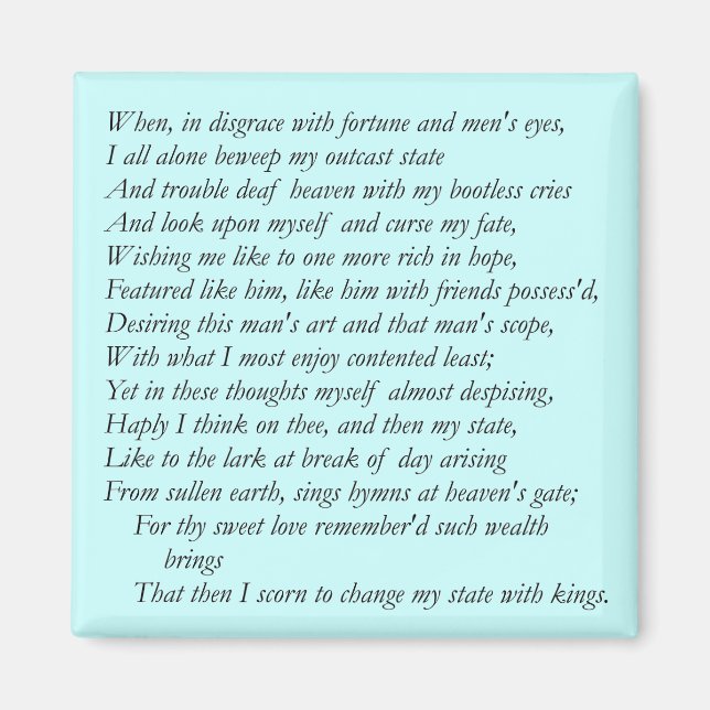 Sonnet # 29 by William Shakespeare Magnet (Front)