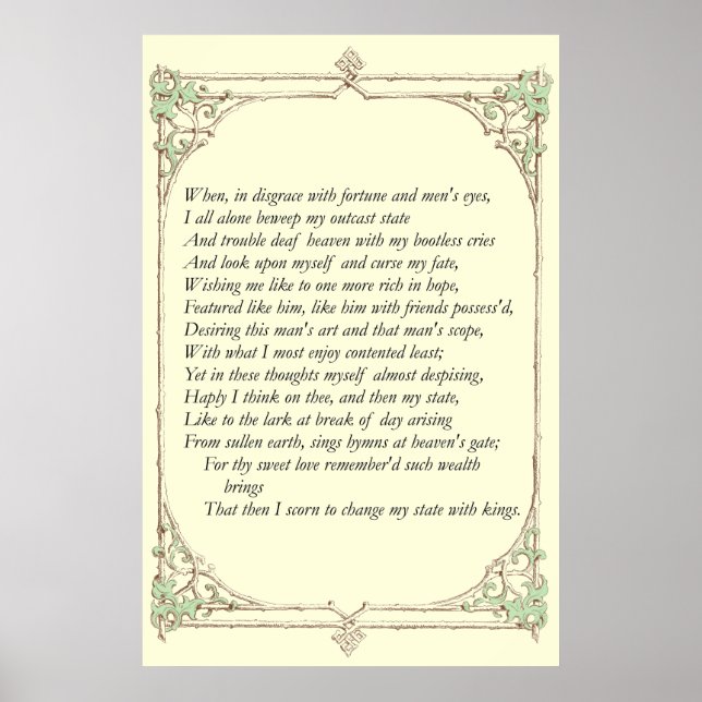 Sonnet # 29 by William Shakespeare Poster (Front)
