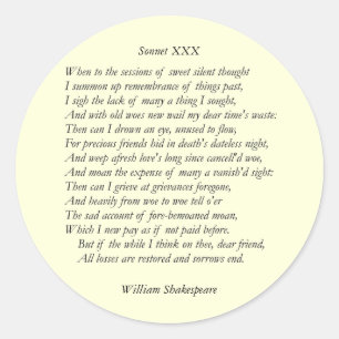 Sonnet # 30 by William Shakespeare Classic Round Sticker