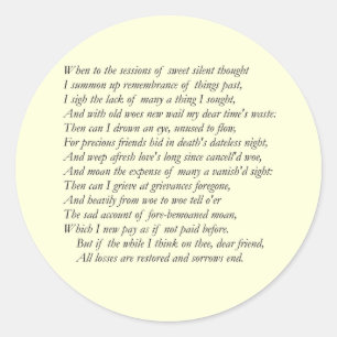 Sonnet # 30 by William Shakespeare Classic Round Sticker