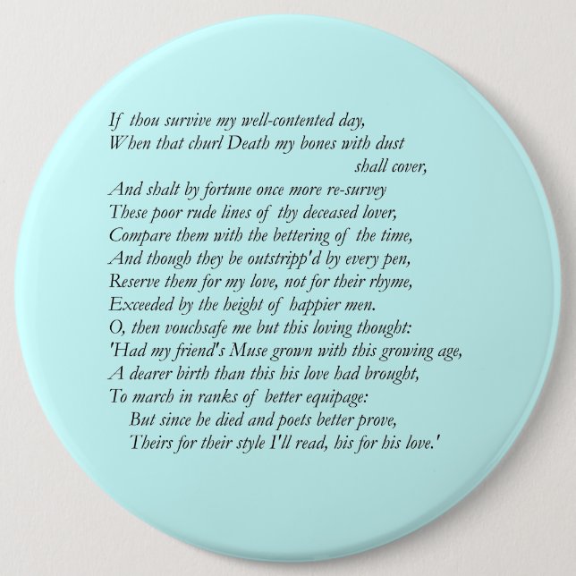 Sonnet # 32 by William Shakespeare 6 Cm Round Badge (Front)