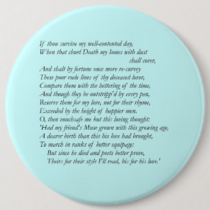 Sonnet # 32 by William Shakespeare 6 Cm Round Badge