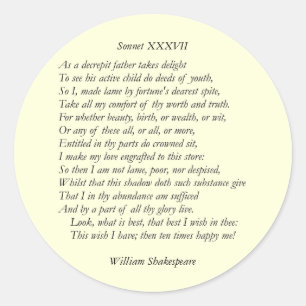 Sonnet # 37 by William Shakespeare Classic Round Sticker