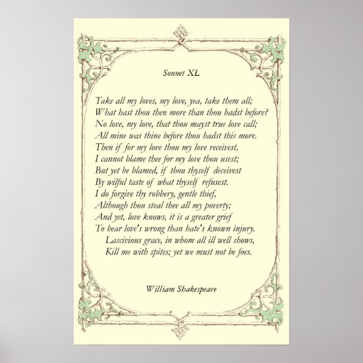Sonnet # 40 by William Shakespeare | Zazzle