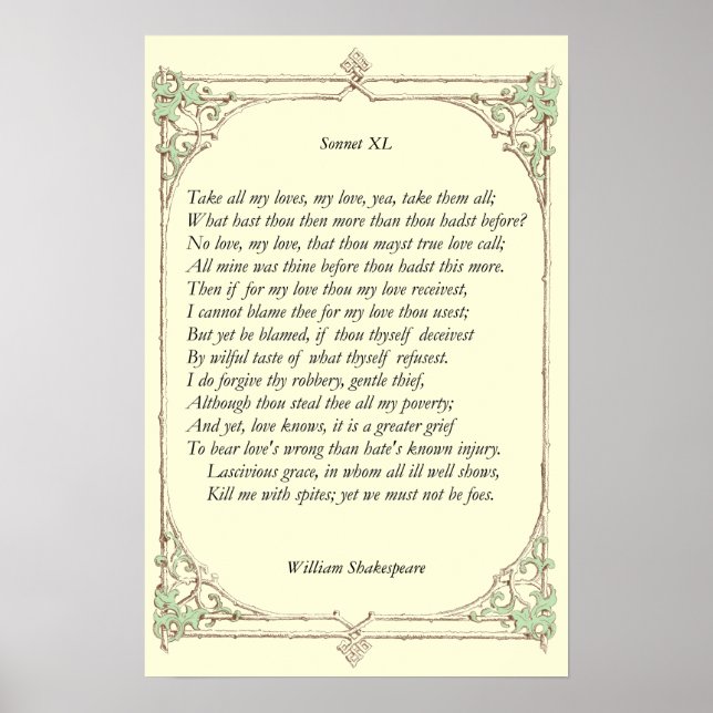 Sonnet # 40 by William Shakespeare Poster (Front)