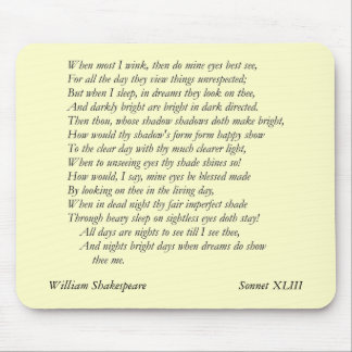Sonnet # 43 by William Shakespeare Mouse Mat