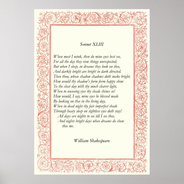 Sonnet # 43 by William Shakespeare Poster (Front)