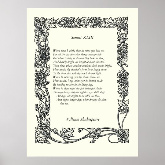 Sonnet # 43 by William Shakespeare Poster | Zazzle.co.uk