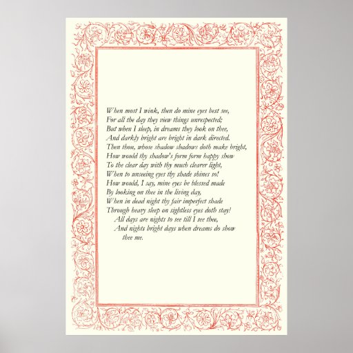 Sonnet # 43 by William Shakespeare Poster | Zazzle