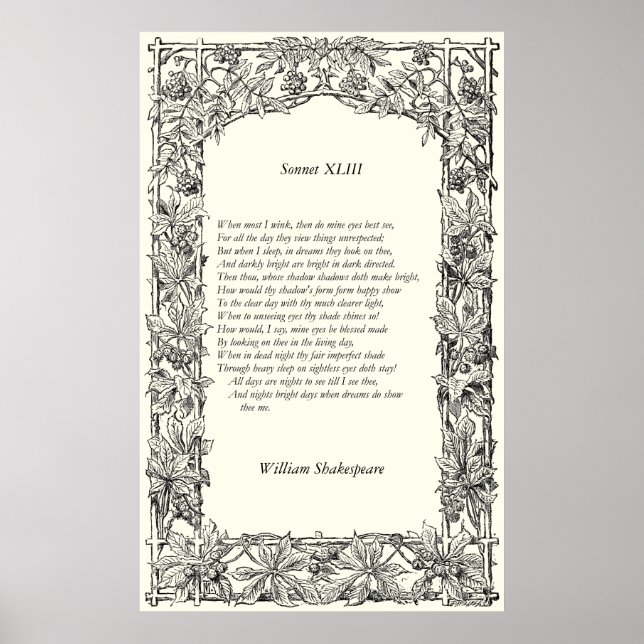 Sonnet # 43 by William Shakespeare Poster (Front)