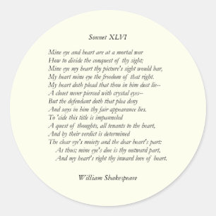 Sonnet # 46 by William Shakespeare Classic Round Sticker