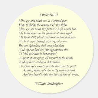 Sonnet # 46 by William Shakespeare Classic Round Sticker