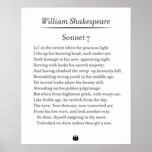 Sonnet 7 by William Shakespeare Poster (Front)