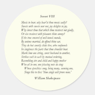 Sonnet # 8 by William Shakespeare Classic Round Sticker