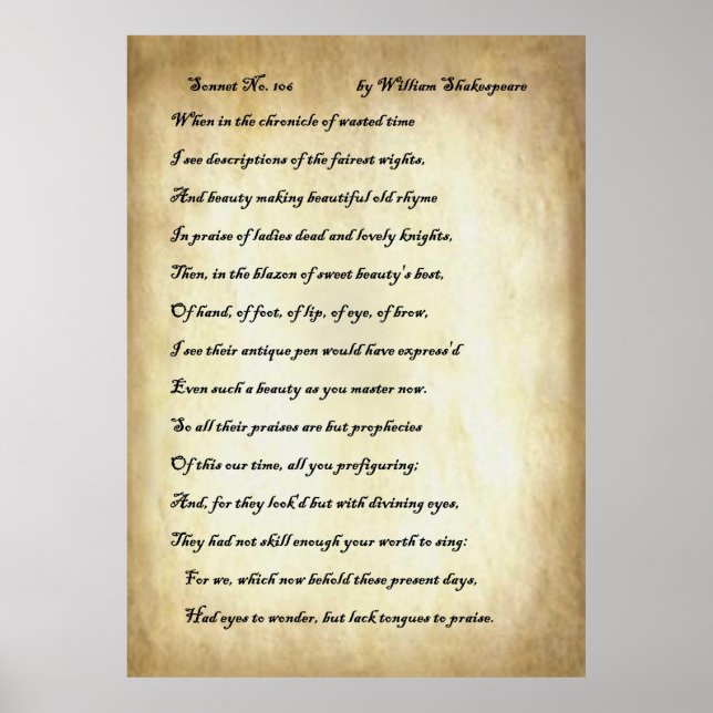Sonnet No. 106 by William Shakespeare Poster (Front)