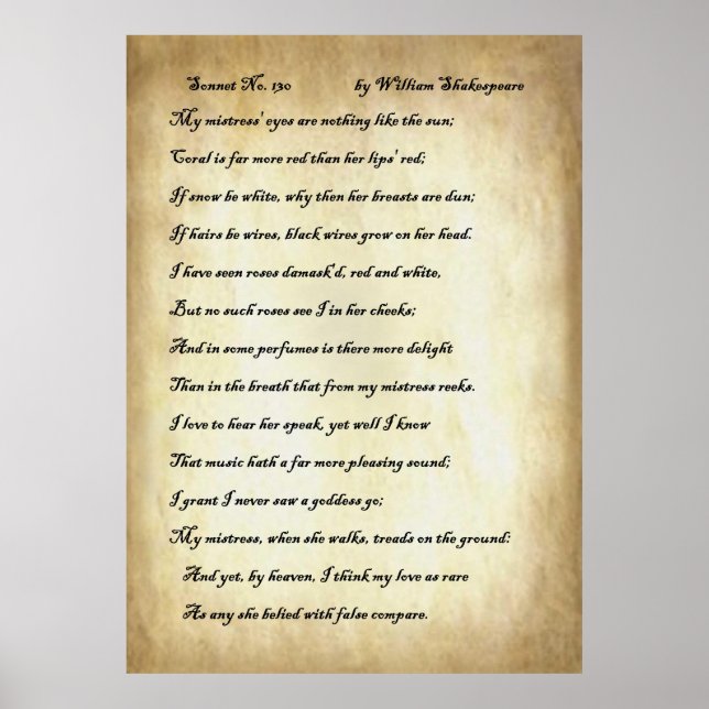 Sonnet No. 130 by William Shakespeare Poster (Front)